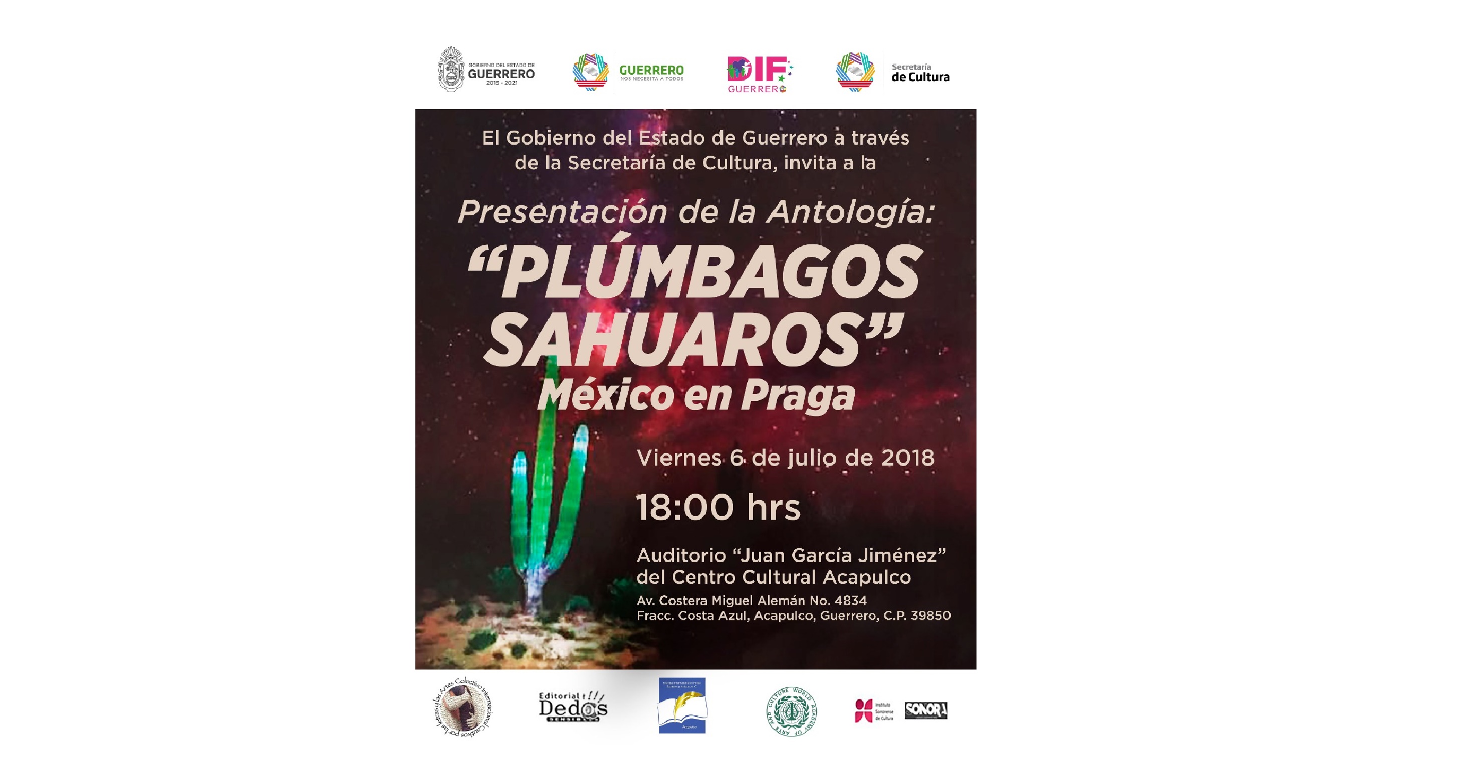 SECULTURA PRESENTA LA ANTOLOGÍA “PLÚMBAGOS SAHUAROS MÉXICO EN PRAGA” EN ACAPULCO