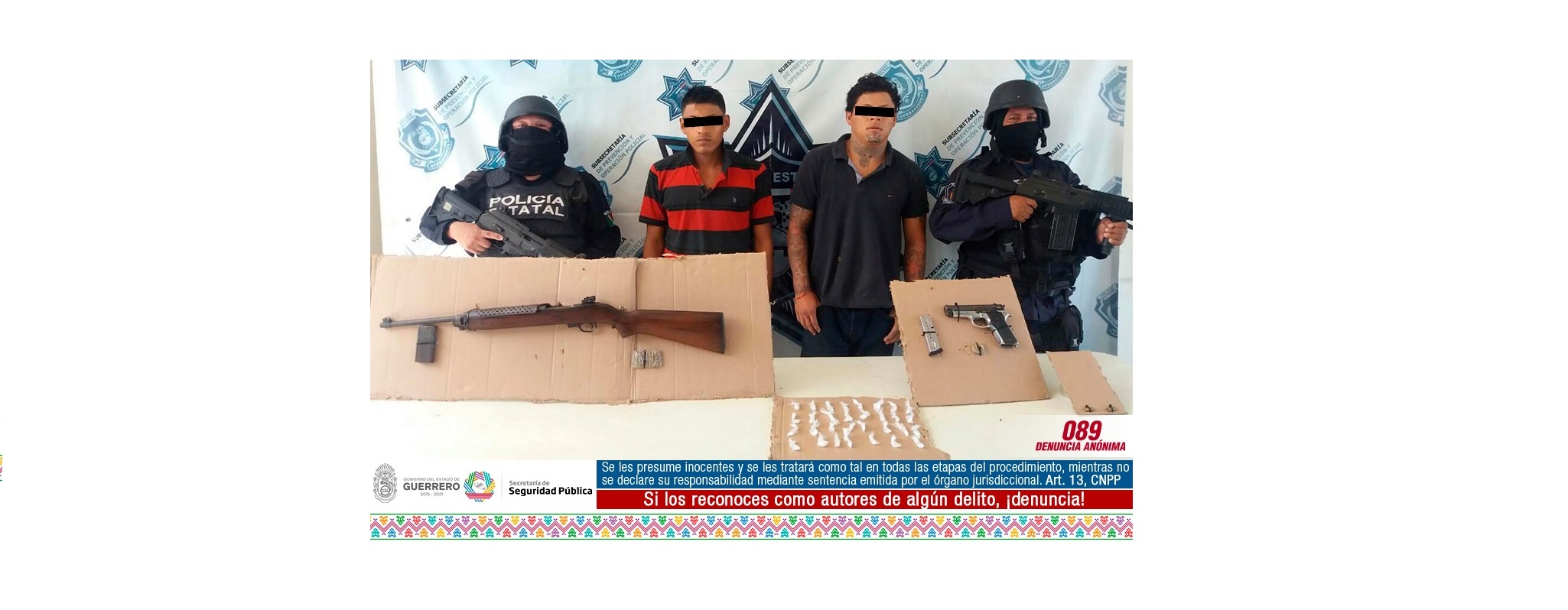 ASEGURA POLICÍA ESTATAL Y POLICÍA FEDERAL MINISTERIAL EN ZIHUATANEJO, A DOS MASCULINOS EN POSESIÓN DE ARMAS Y PROBABLE DROGA