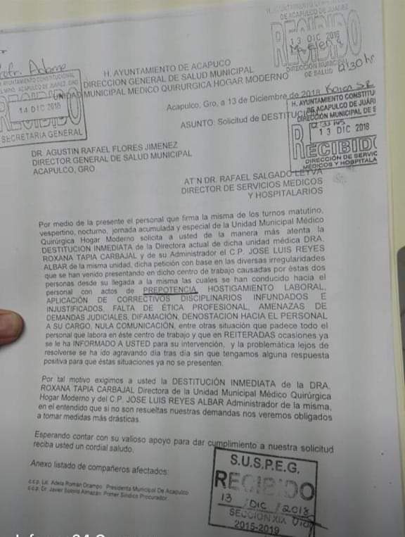 TRABAJADORES DE CLÍNICA DE ACAPULCO PIDEN SALIDA DE DIRECTORA