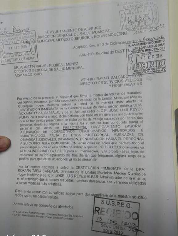 TRABAJADORES DE CLÍNICA DE ACAPULCO PIDEN SALIDA DE DIRECTORA TRABAJADORES DE CLÍNICA DE ACAPULCO PIDEN SALIDA DE DIRECTORA