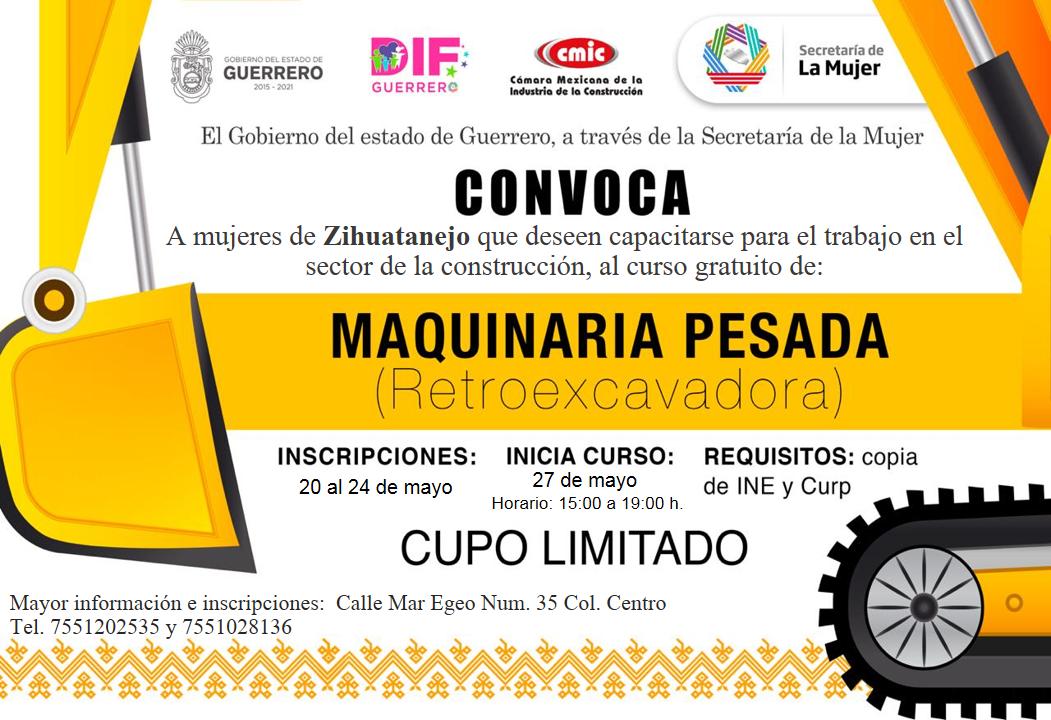 CONVOCAN A MUJERES A CURSOS DE MAQUINARIA PESADA EN ZIHUATANEJO: SEMUJER