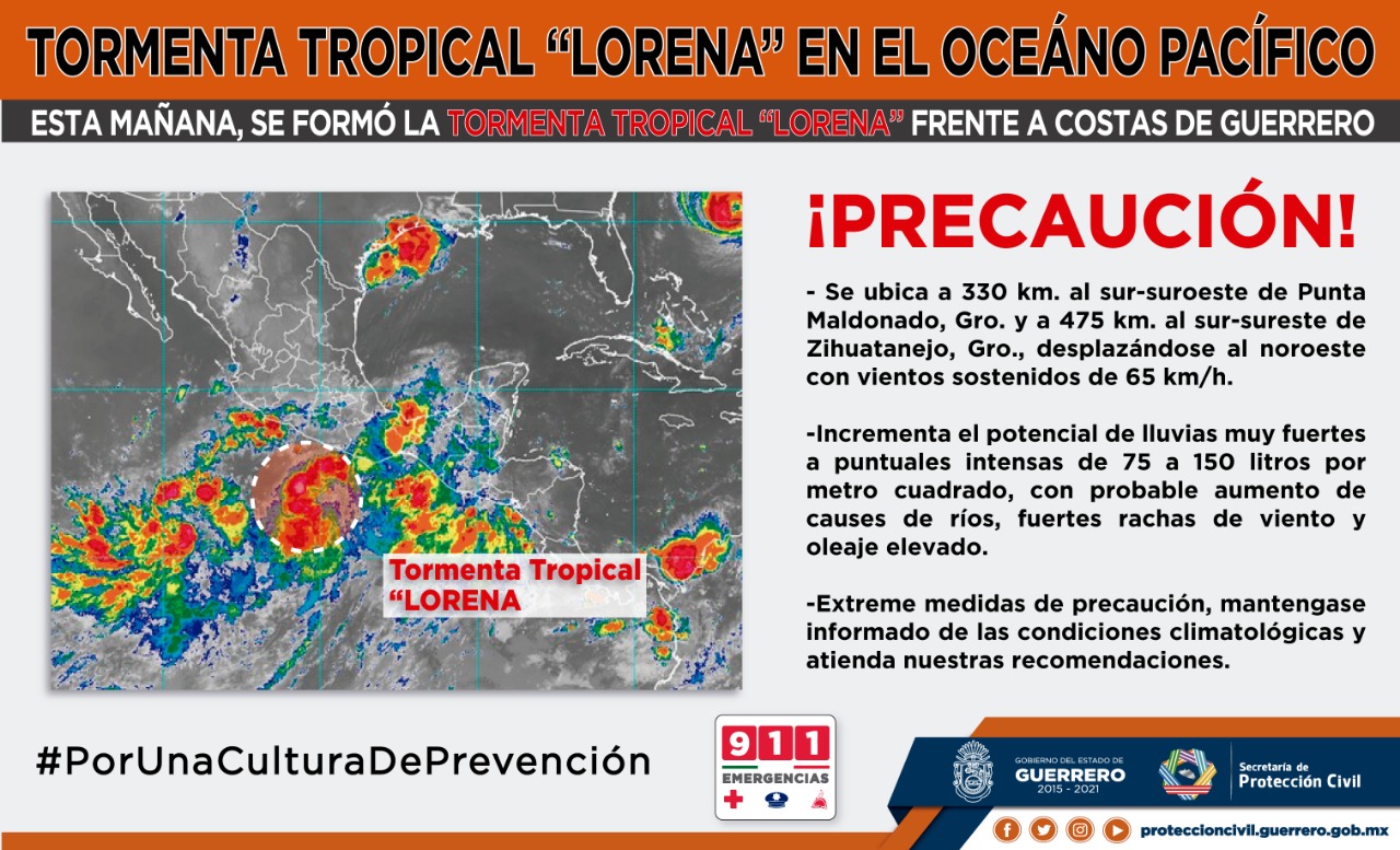 SPCGRO MANTIENE ALERTA POR TORMENTA TROPICAL LORENA