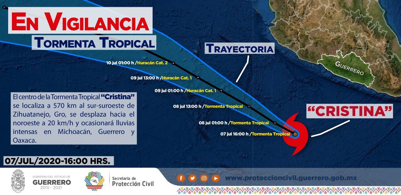 Cristina trae lluvias,viento y oleaje en Guerrero