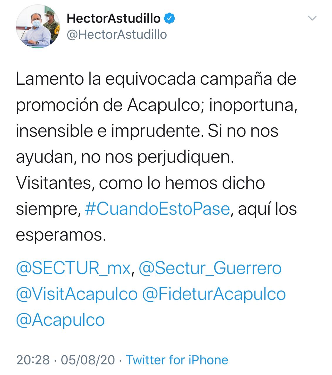 Revira gobernador de Guerrero, afirma que campaña “Mom, I´m in Acapulco” es inoportuna