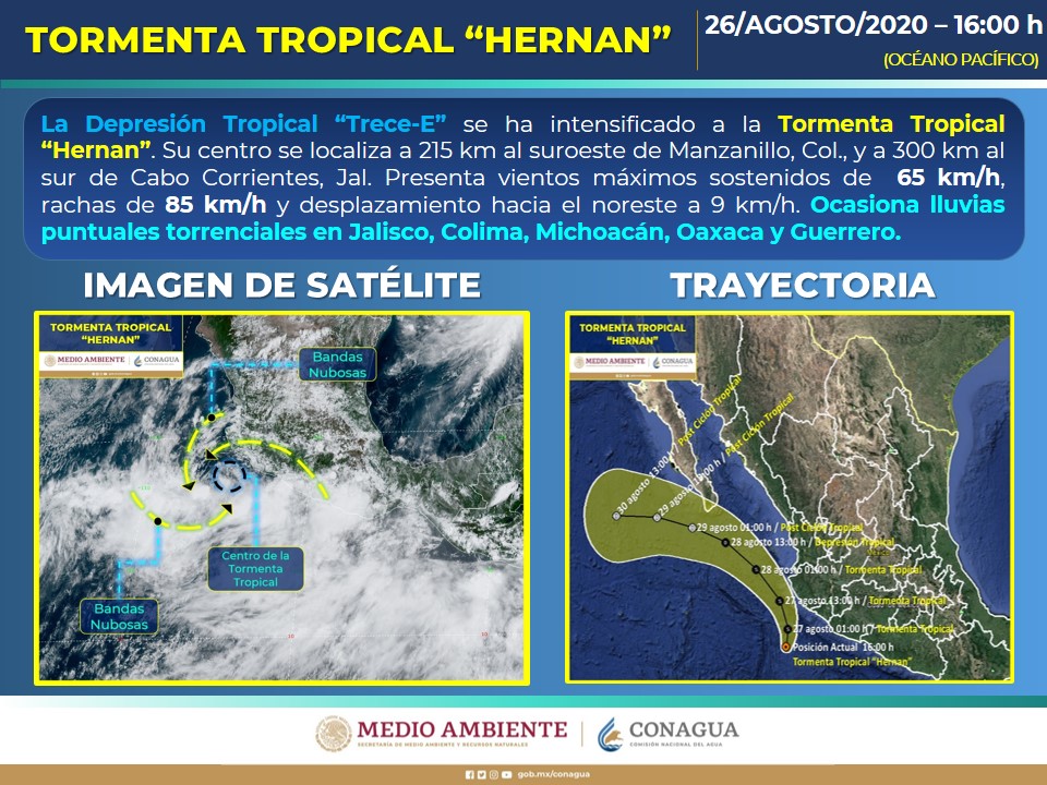 Tormenta Hernan genera lluvias y oleaje elevado en Guerrero