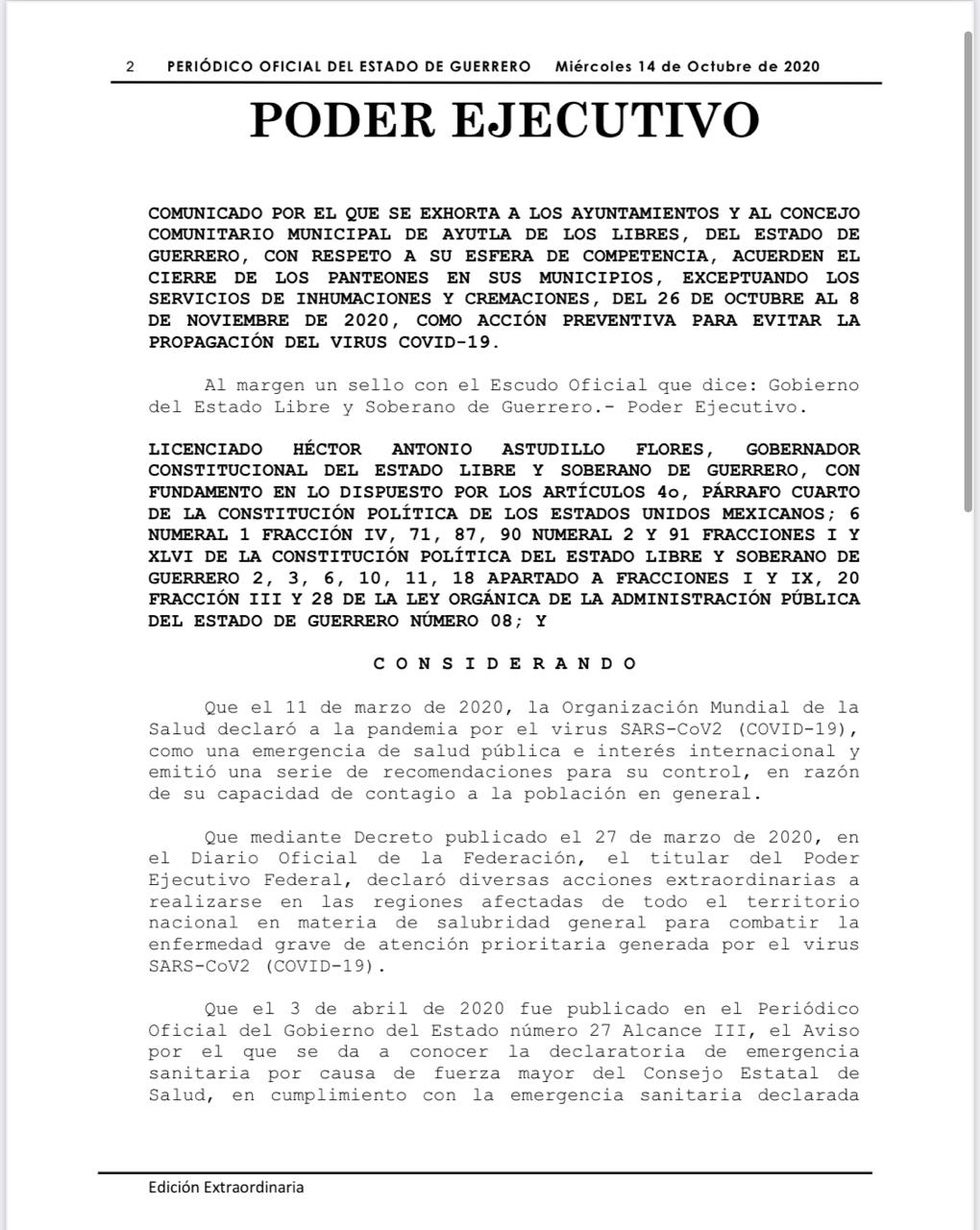 Cierran panteones hasta el 8 de noviembre para frenar contagios de Covid-19