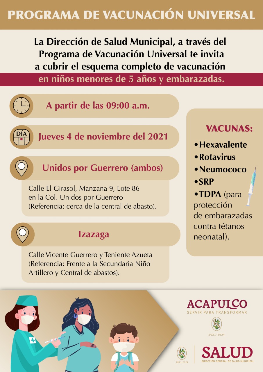 Promoverá Salud municipal jornada de vacunación universal en niños y mujeres embarazadas