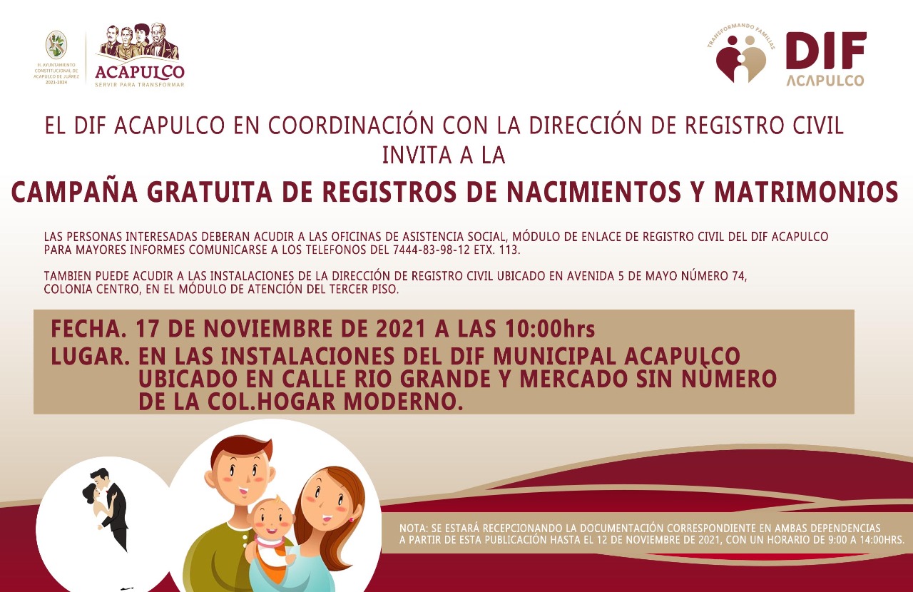 Anuncia Gobierno Municipal campaña gratuita de registros de nacimientos y matrimonios