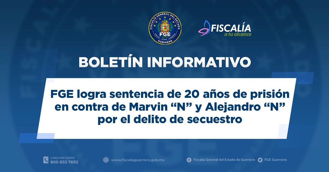 FGE logra sentencia de 20 años de prisión en contra de dos secuestradores