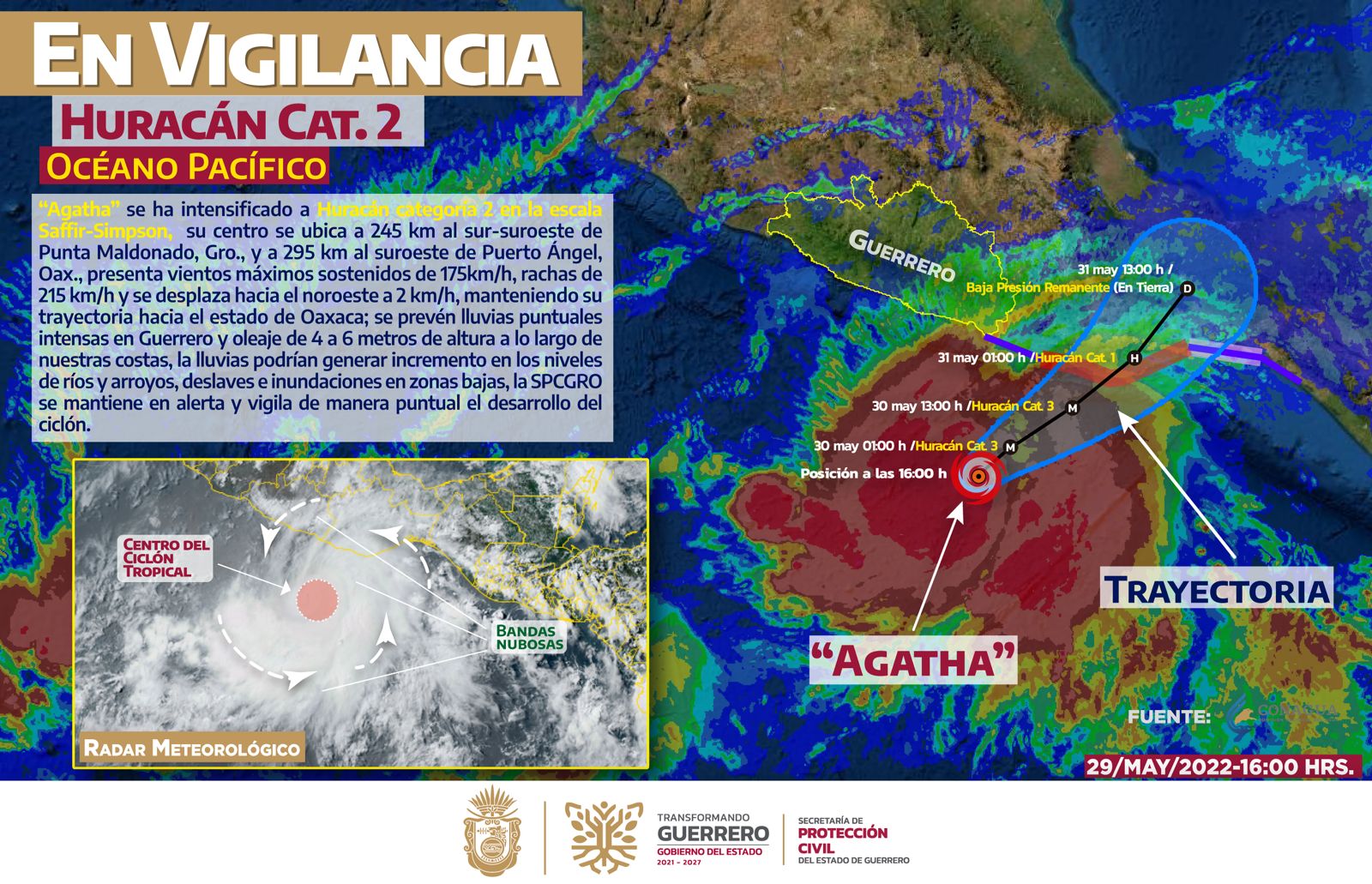 Ágata es huracán categoría II