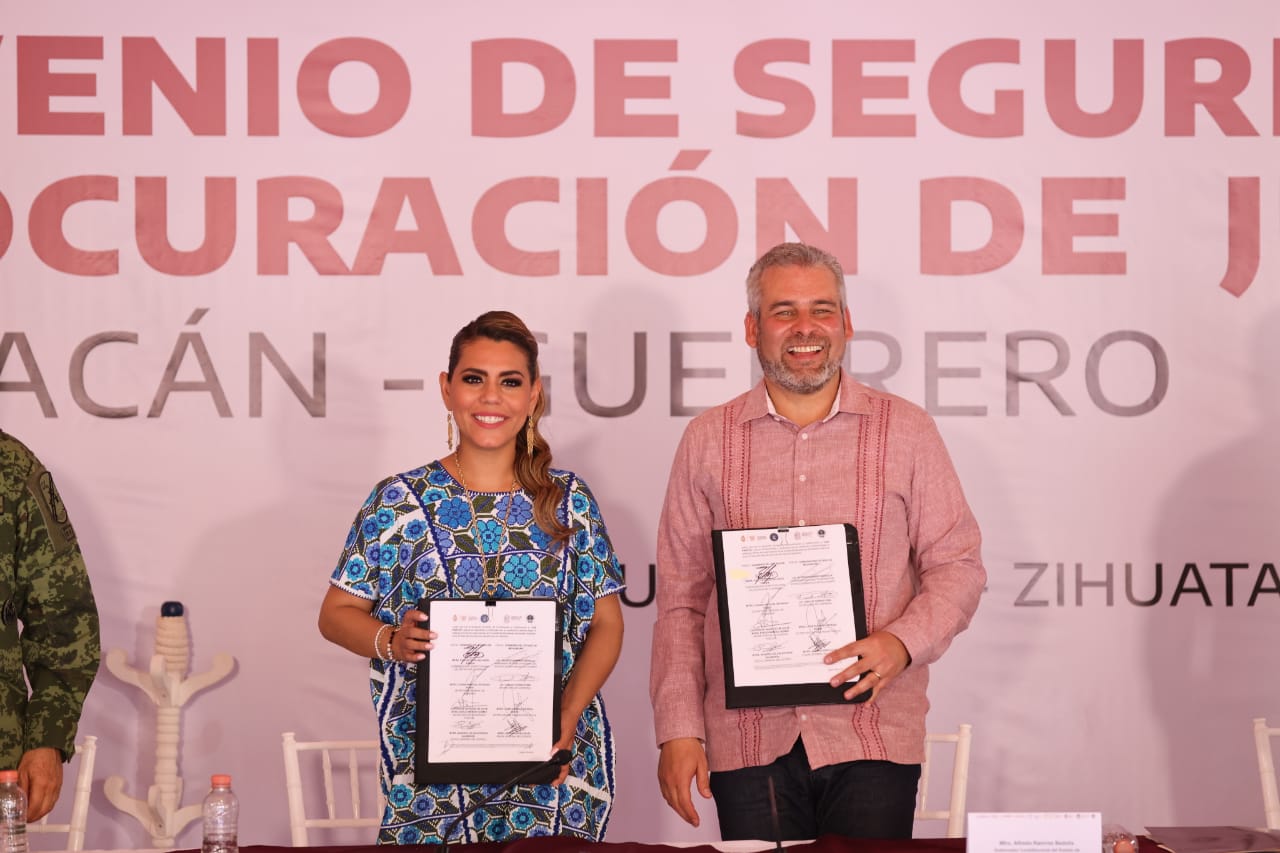 Firman Evelyn Salgado y Alfredo Ramírez Convenio de Seguridad y Procuración de Justicia entre Guerrero y Michoacán