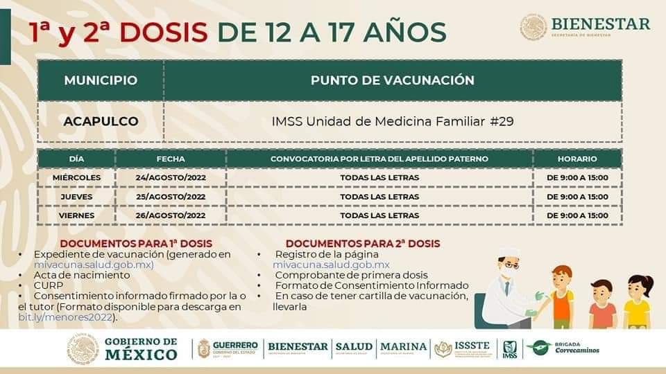 Inicia aplicación de vacunas a niños de doce años en adelante en Acapulco