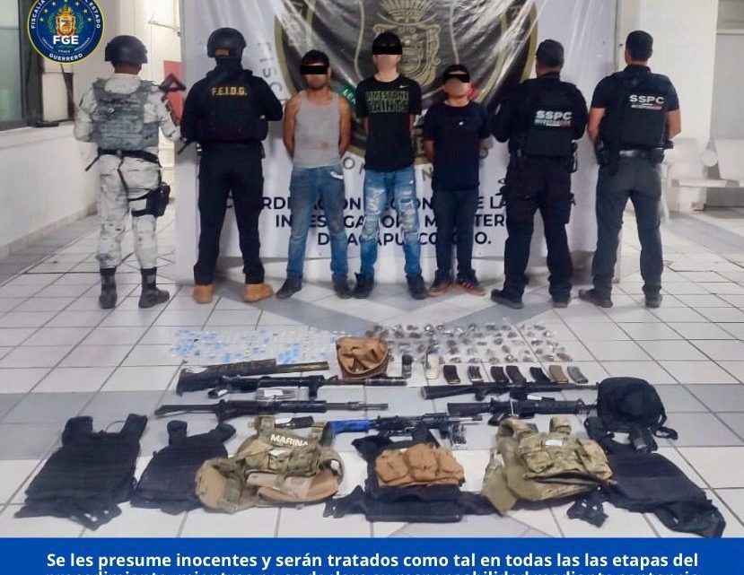 Durante cateo, la FGE Guerrero, Defensa, Guardia Nacional, SSPyPC y SSPGro repelieron agresión y detuvieron a tres personas en Acapulco. Durante cateo, la FGE Guerrero, Defensa, Guardia Nacional, SSPyPC y SSPGro repelieron agresión y detuvieron a tres personas en Acapulco.