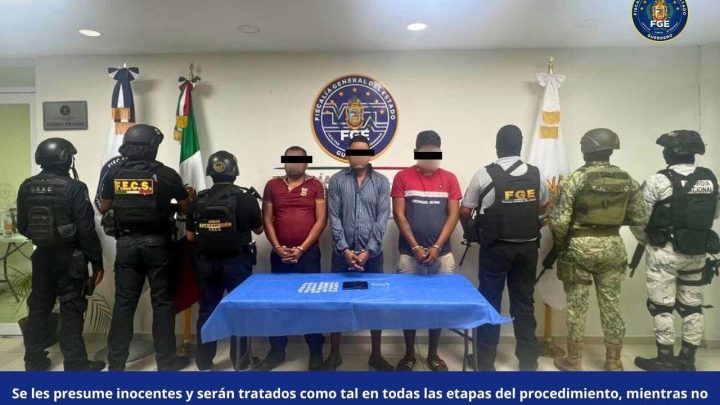 FGEGuerrero en coordinación con Defensa, GN, SSPC y Policía Estatal detienen en flagrancia a tres hombres y rescatan a una mujer en La Venta
