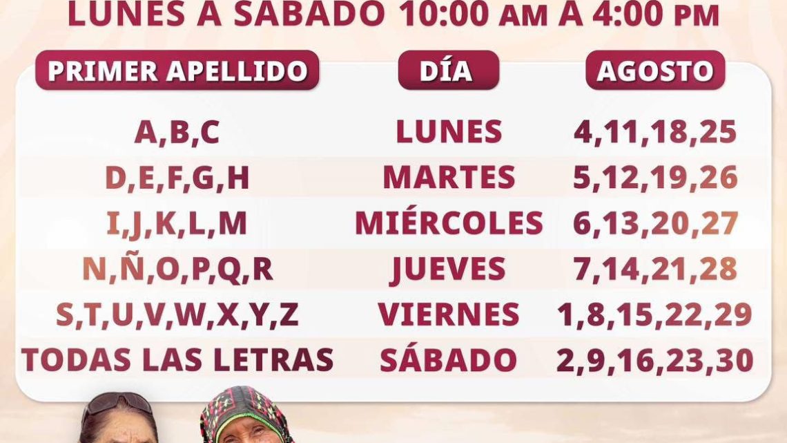 Del 1 al 30 de agosto será el registro a la Pensión Mujeres Bienestar de 60 a 64 años