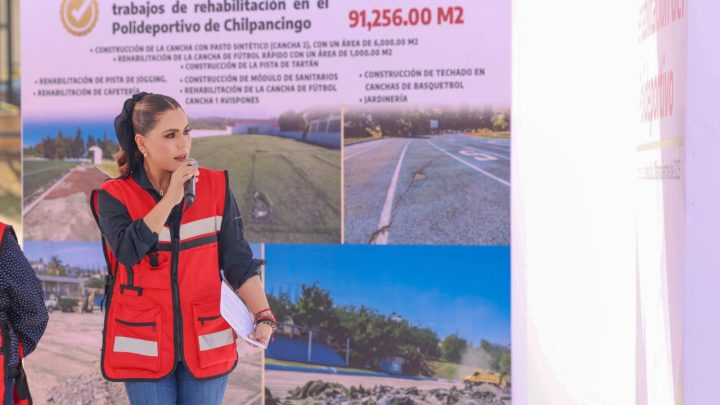 Evelyn Salgado supervisa la rehabilitación integral del Polideportivo de Chilpancingo